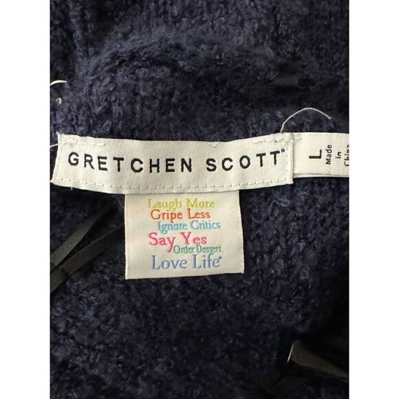 Gretchen Scott Boucle Stadium Coat Blue Pockets Hood Toggle Buttons Size Large - Picture 7 of 8